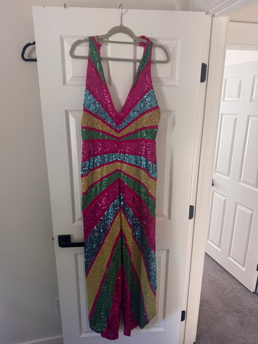 Nasty Gal Fuchsia Multicolor Sequin Stripe Jumpsuit